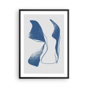 Poster in een zwarte lijst - Abstracte vormen in blauwtinten op een lichte achtergrond - 50x70cm - Gevleugelde abstractie - Moderne wanddecoratie voor woonkamer en slaapkamer ARTTOR