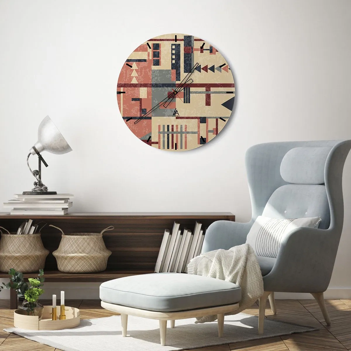 Wandklok - Klok - Abstract geometrisch patroon in tinten beige, rood en grijs - 30x30cm - Een combinatie van verticalen en horizontalen - Moderne wanddecoratie voor woonkamer, keuken en slaapkamer ARTTOR