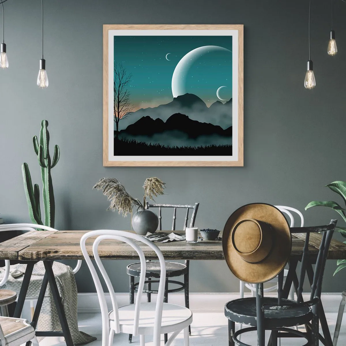 Een poster in een licht eiken lijst - Carneval in Sterrennacht  - 40x40 cm