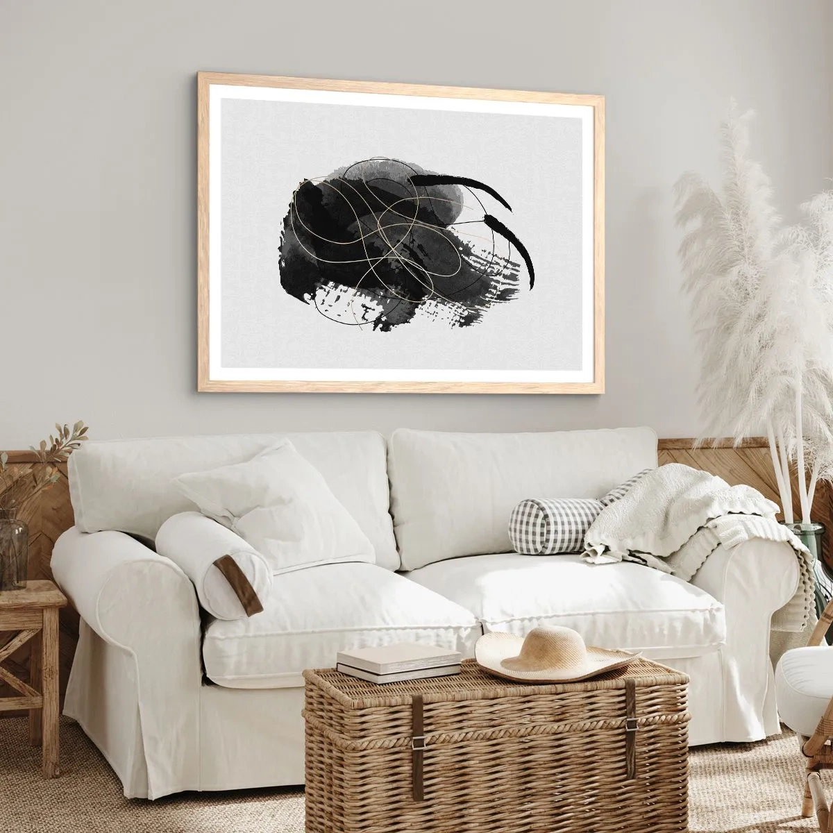 Een poster in een licht eiken lijst - Gemaakt uit zwart - 40x30 cm