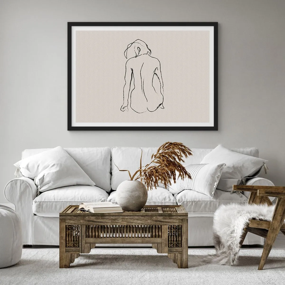 Poster in een zwarte lijst - Naakt meisje - 40x30 cm