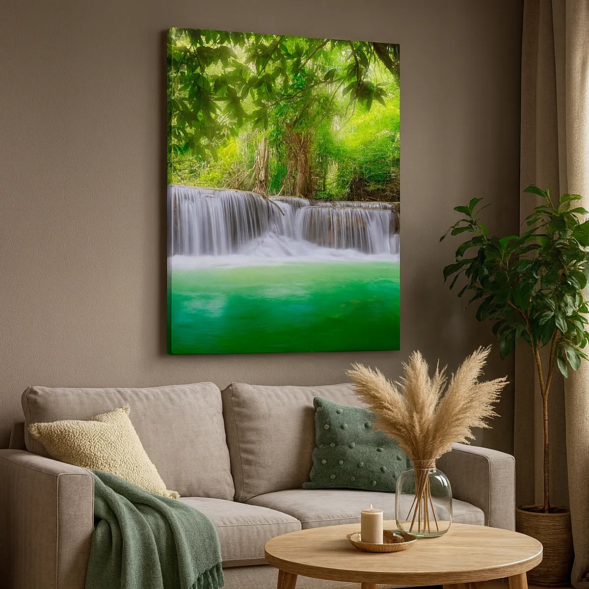 Schilderen op canvas - Een waterval in het groen - 50x70 cm
