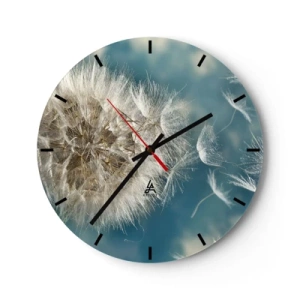Wandklok - Klok - Een paardenbloem tegen een blauwe lucht met drijvende zaden - 30x30cm - Engelen adem - Moderne wanddecoratie voor woonkamer, keuken en slaapkamer ARTTOR