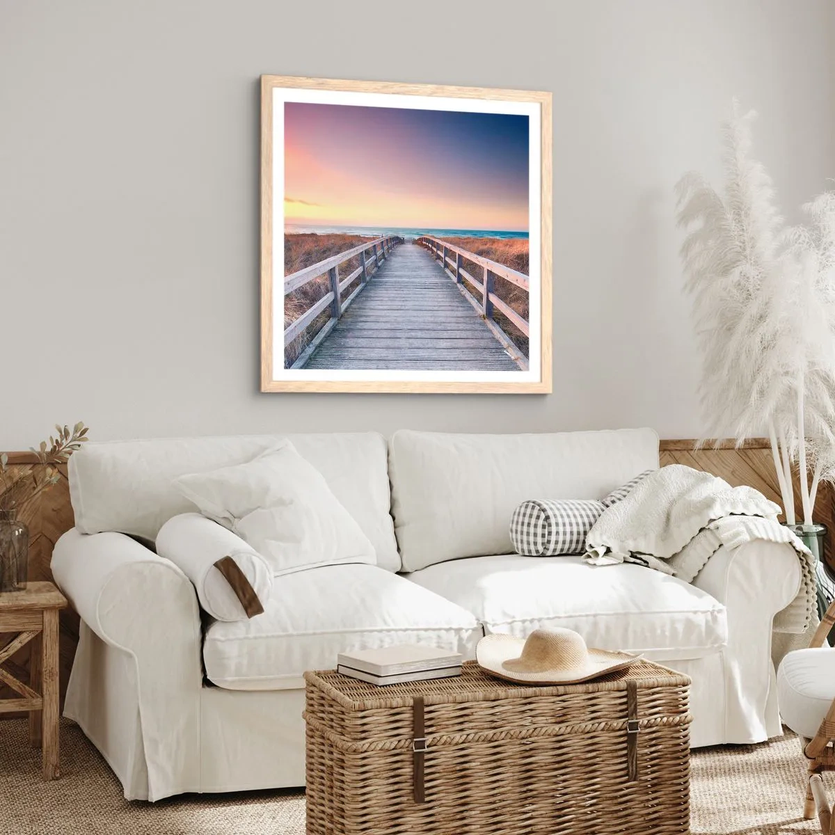 Een poster in een licht eiken lijst - Baltische avond aurora - 30x30 cm