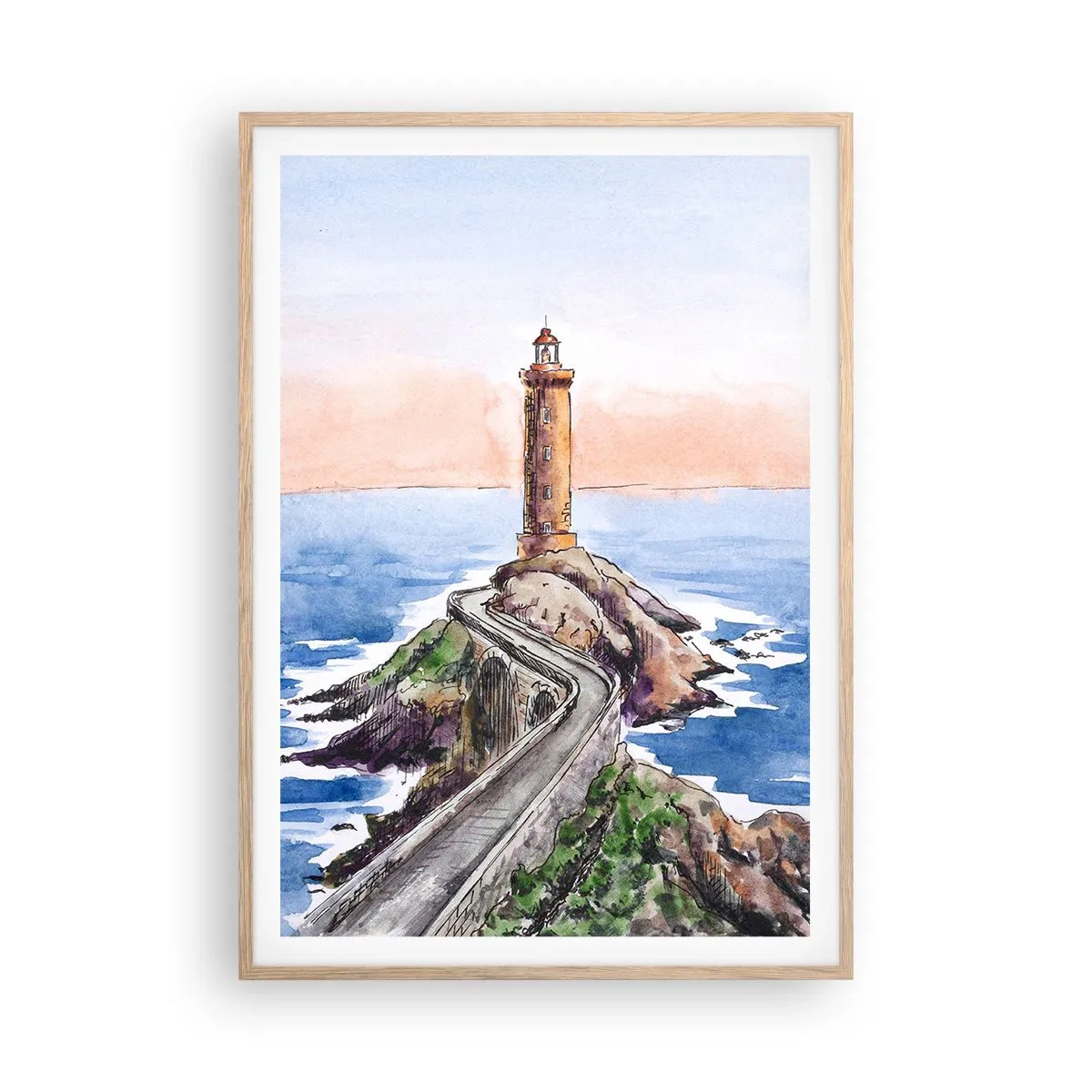 Een poster in een licht eiken lijst - Kijkend naar de zee - 70x100 cm