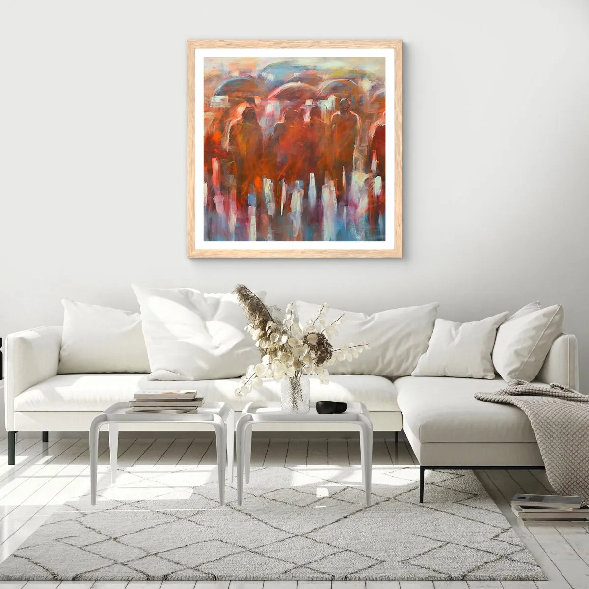 Een poster in een licht eiken lijst - Zelfs bij regen en mist - 40x40 cm