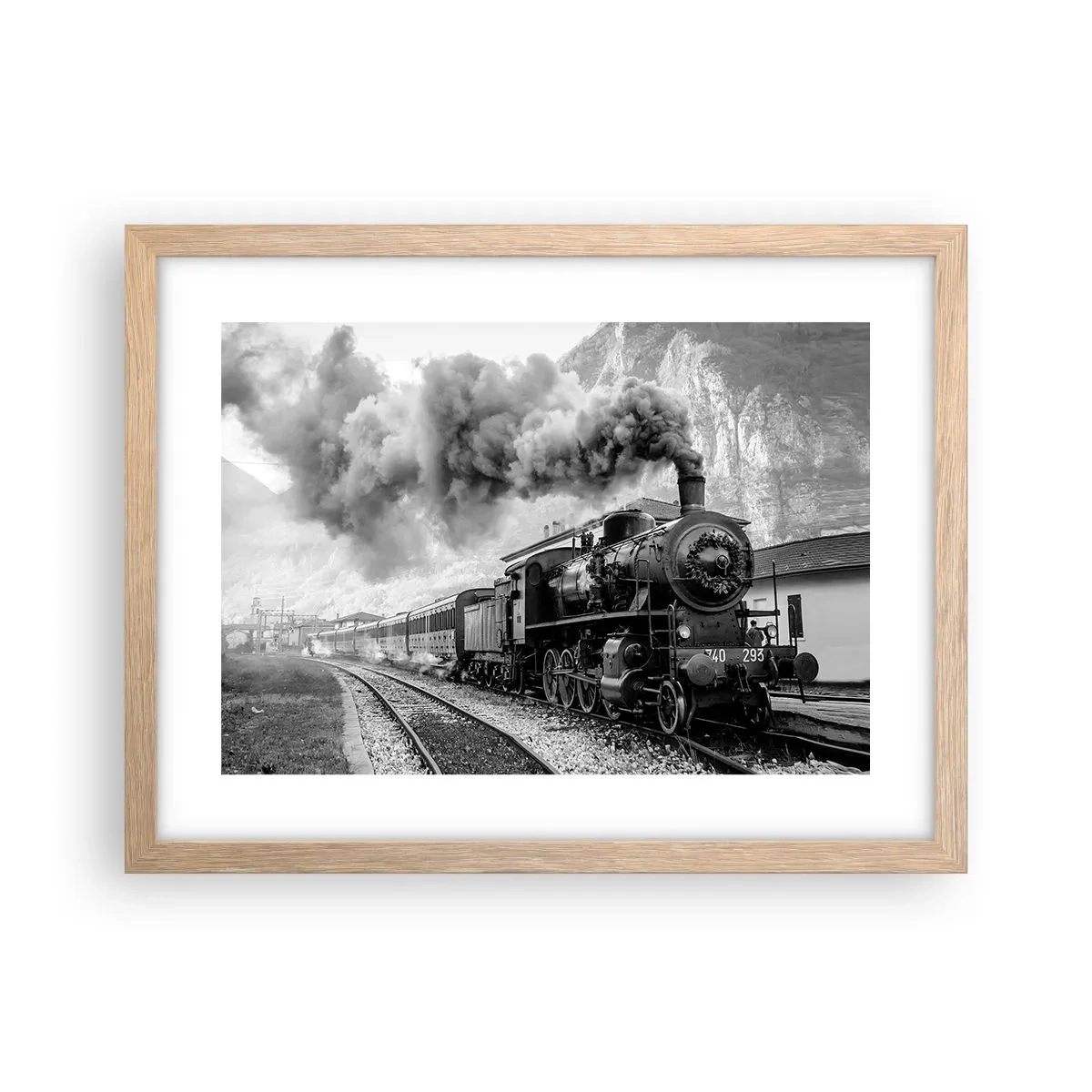 Een poster in een licht eiken lijst - Staat op het station... - 40x30 cm