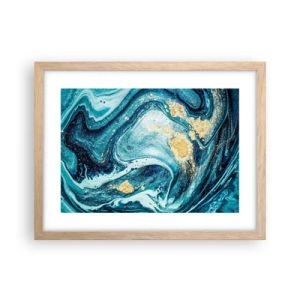 Een poster in een licht eiken lijst - Blauwe draaikolk - 40x30 cm