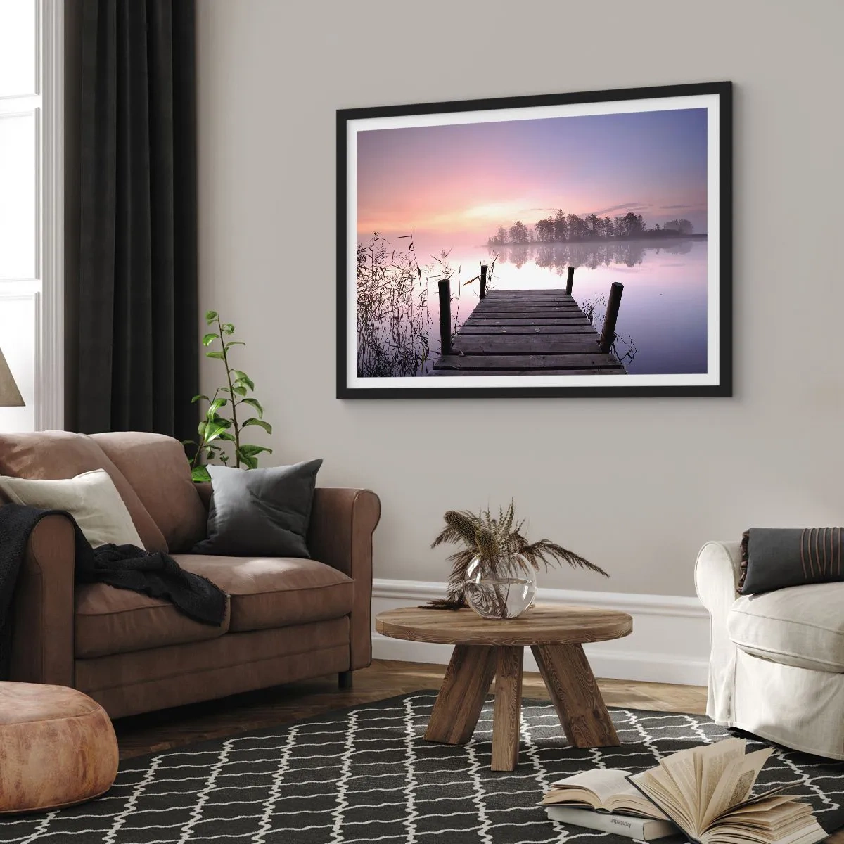 Poster in een zwarte lijst - Van de lila mist... - 91x61 cm