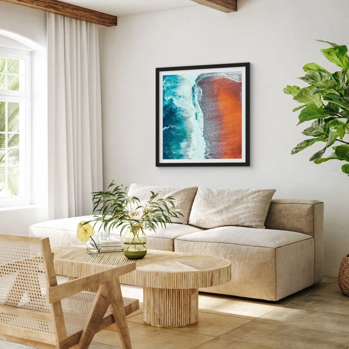 Poster in een zwarte lijst - Aanraking van de oceaan - 40x40 cm