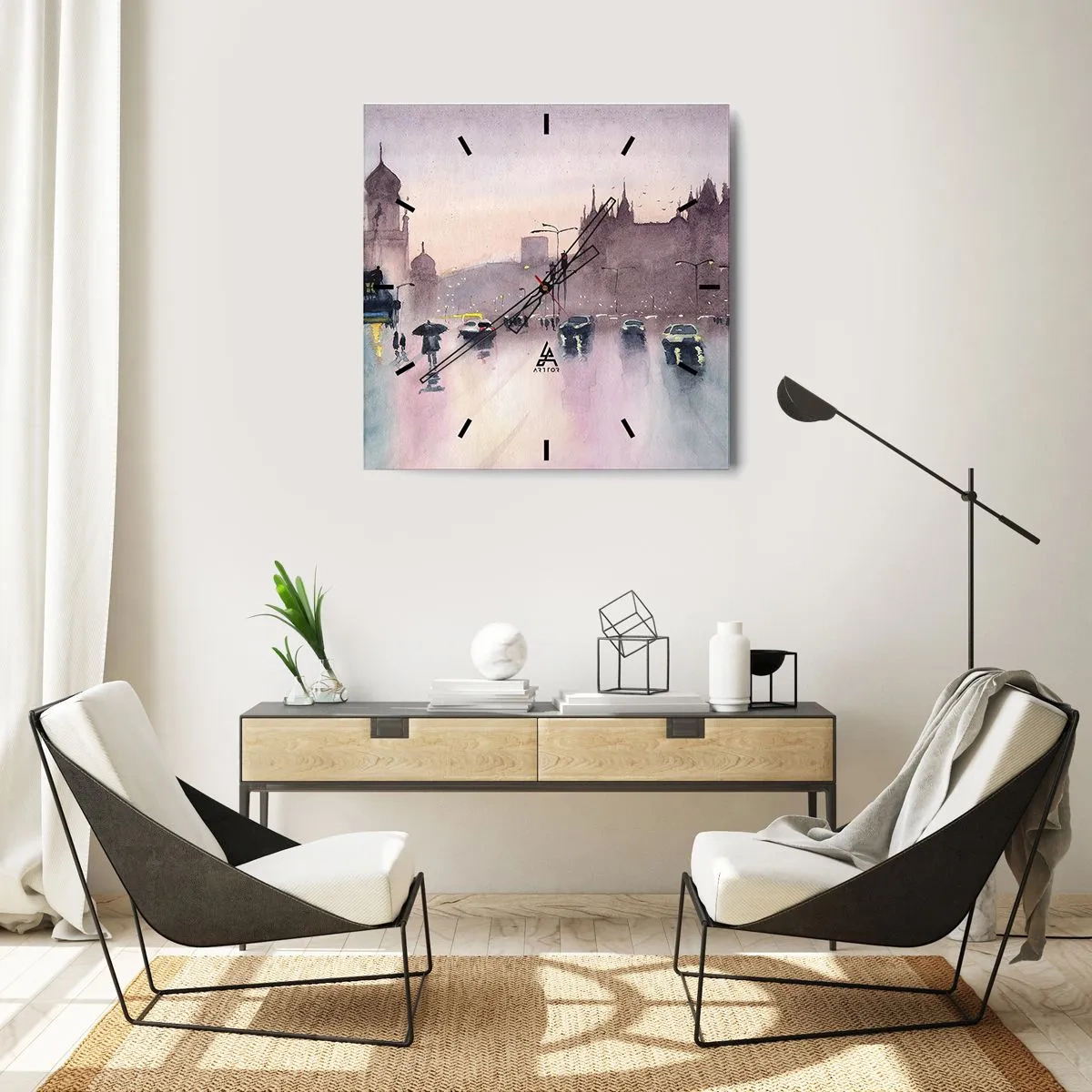 Wandklok - Klok - In de regenachtige nevel - 40x40 cm