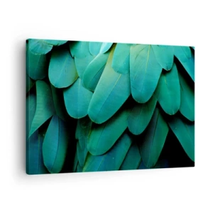Schilderen op canvas - Veerdetail in tinten groen - 70x50cm - Papegaaiachtige precisie - Moderne wanddecoratie voor woonkamer en slaapkamer ARTTOR