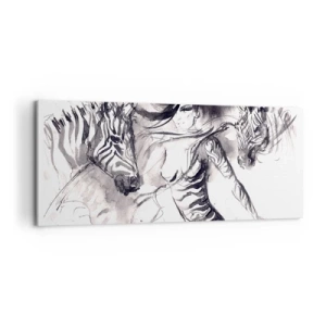 Schilderen op canvas - Dansend met de zebra's - 100x40 cm