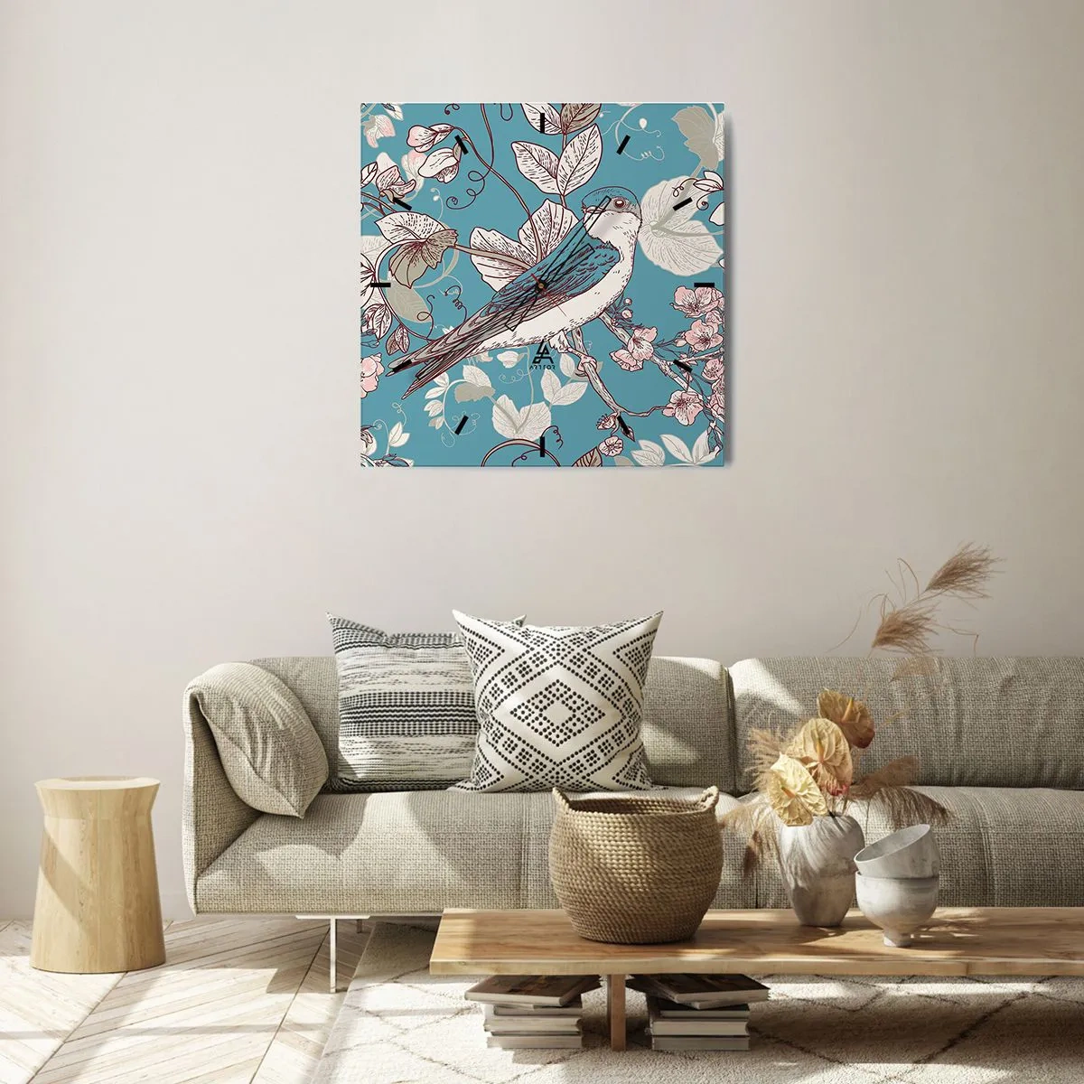 Wandklok - Klok - In witte abeel met het zingen van de nachtegaal - 40x40 cm