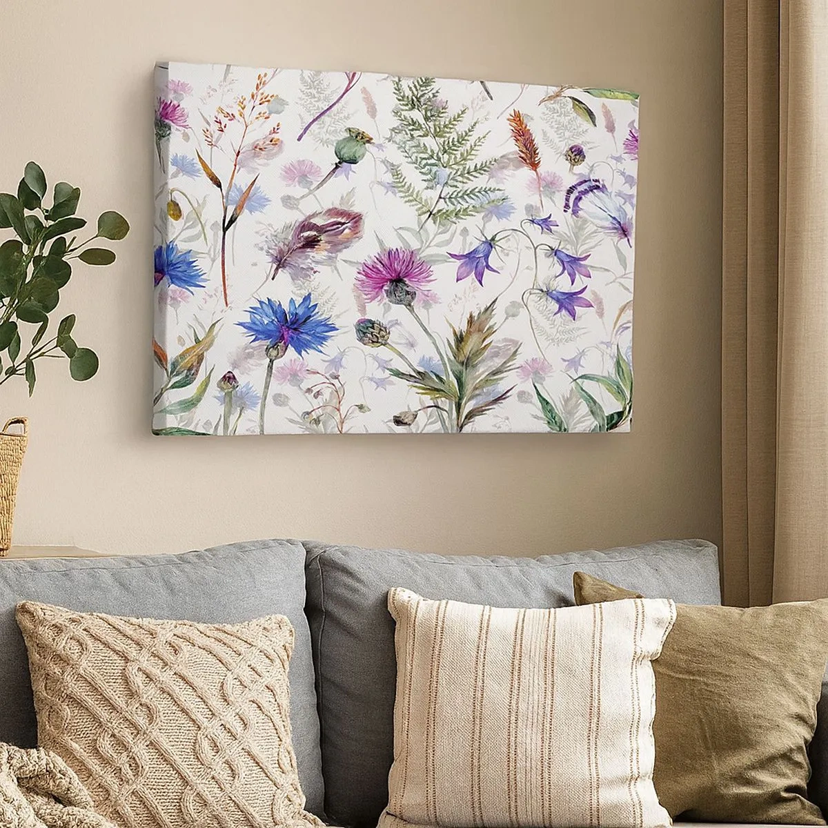 Schilderen op canvas - Aquarelbloemen en kruiden op een witte achtergrond in herbariumstijl - 70x50cm - Pools herbarium - Moderne wanddecoratie voor woonkamer en slaapkamer ARTTOR