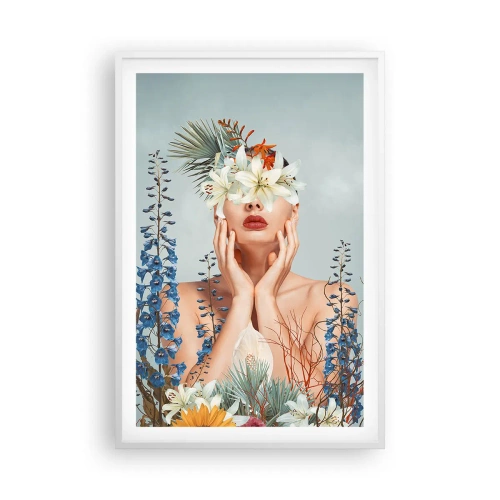 Poster in een witte lijst - Vrouw - bloem - 61x91 cm