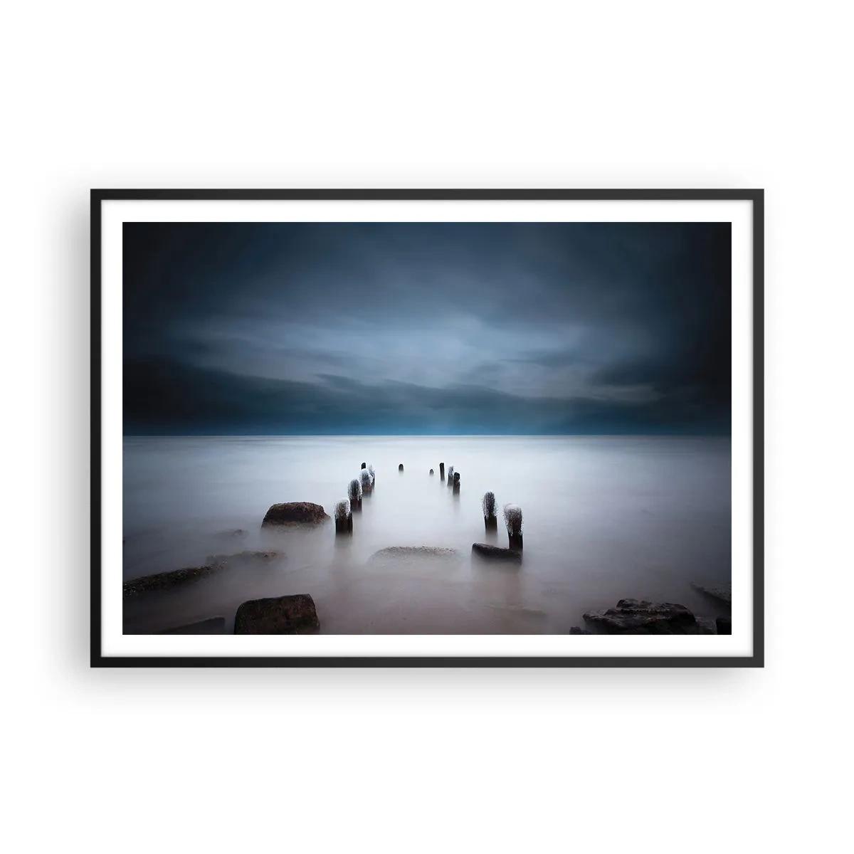 Poster in een zwarte lijst - Peinzend meer - 100x70 cm