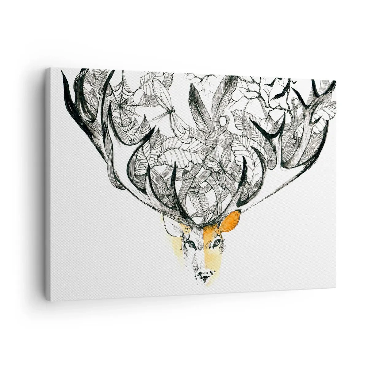 Schilderen op canvas - Subtiele hertenafbeelding met decoratieve geweien - 70x50cm - Hoorns van overvloed - Moderne wanddecoratie voor woonkamer en slaapkamer ARTTOR