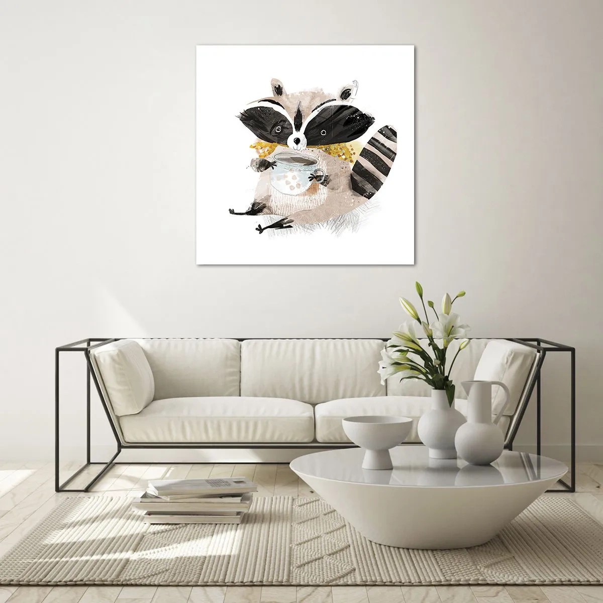 Schilderen op glas - Mijn vriend de wasbeer - 30x30 cm