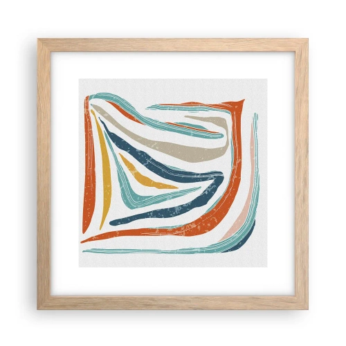 Een poster in een licht eiken lijst - Abstractie met een vriendelijke glimlach - 30x30 cm