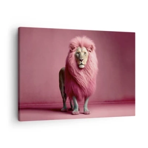 Schilderen op canvas - Een artistiek weergegeven leeuw met roze manen op een roze achtergrond - 70x50cm - En je bent niet meer bang - Moderne wanddecoratie voor woonkamer en slaapkamer ARTTOR