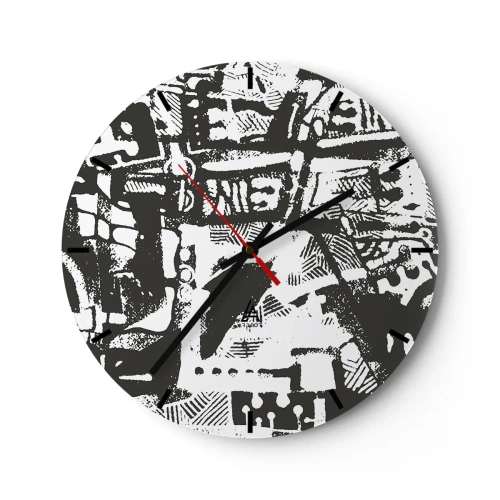 Wandklok - Klok - Zwart-wit abstract patroon met geometrische vormen - 30x30cm - Orde of chaos? - Moderne wanddecoratie voor woonkamer, keuken en slaapkamer ARTTOR
