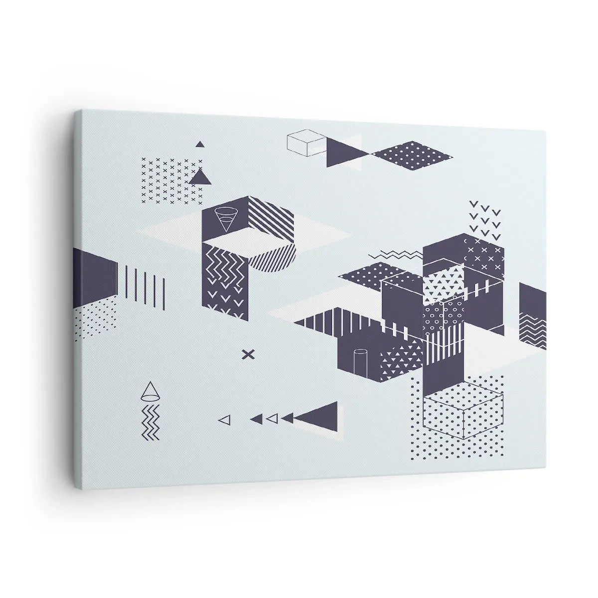 Schilderen op canvas - Moderne geometrische afbeeldingen in tinten wit en marineblauw - 70x50cm - In de ziel van een wiskundige - Moderne wanddecoratie voor woonkamer en slaapkamer ARTTOR