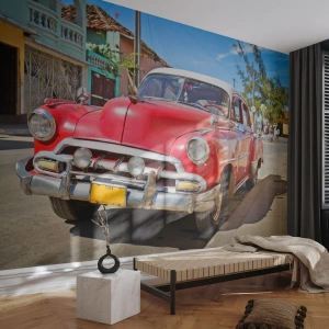 Zelfklevend Fotobehang Deluxe Sticker - Alleen in Cuba - Automobiel, Vintage auto, Architectuur - 150x105 cm