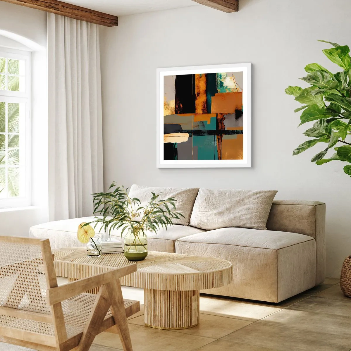 Poster in een witte lijst - Abstractie – licht en schaduw - 60x60 cm