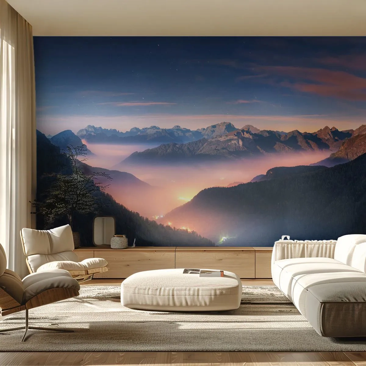 Fotobehang Standard Eco - Licht in de dalen - Landschap, Bergen, Woud - 150x105 cm