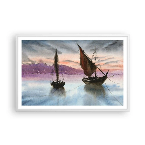 Poster in een witte lijst - Avond in de haven - 91x61 cm