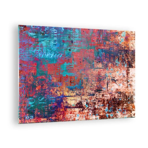 Schilderen op glas - Abstracte compositie in tinten blauw en rood - 70x50cm - Geheugen en vergetelheid - Moderne wanddecoratie voor woonkamer en slaapkamer ARTTOR