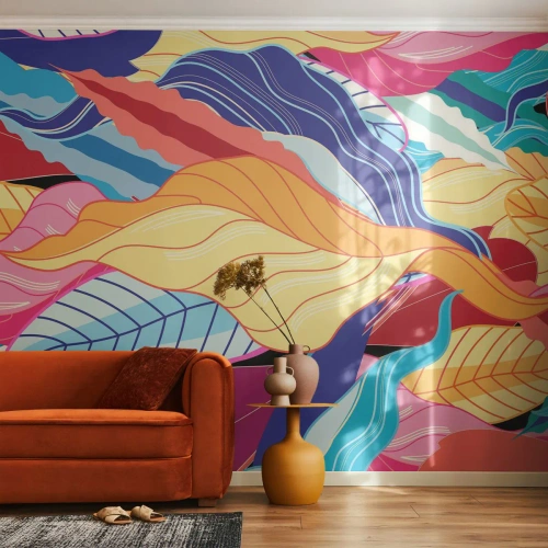 Fotobehang op maat Zelfklevend Deluxe Sticker - Een kleurrijke puinhoop - Abstractie, Kleurrijke bladeren, Deel