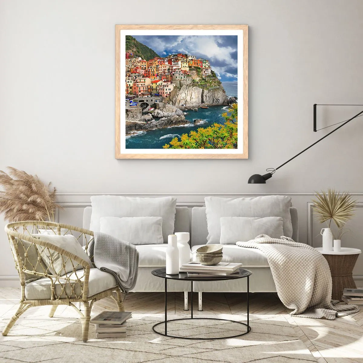 Een poster in een licht eiken lijst - Een groepje geklampt an de rots - 60x60 cm