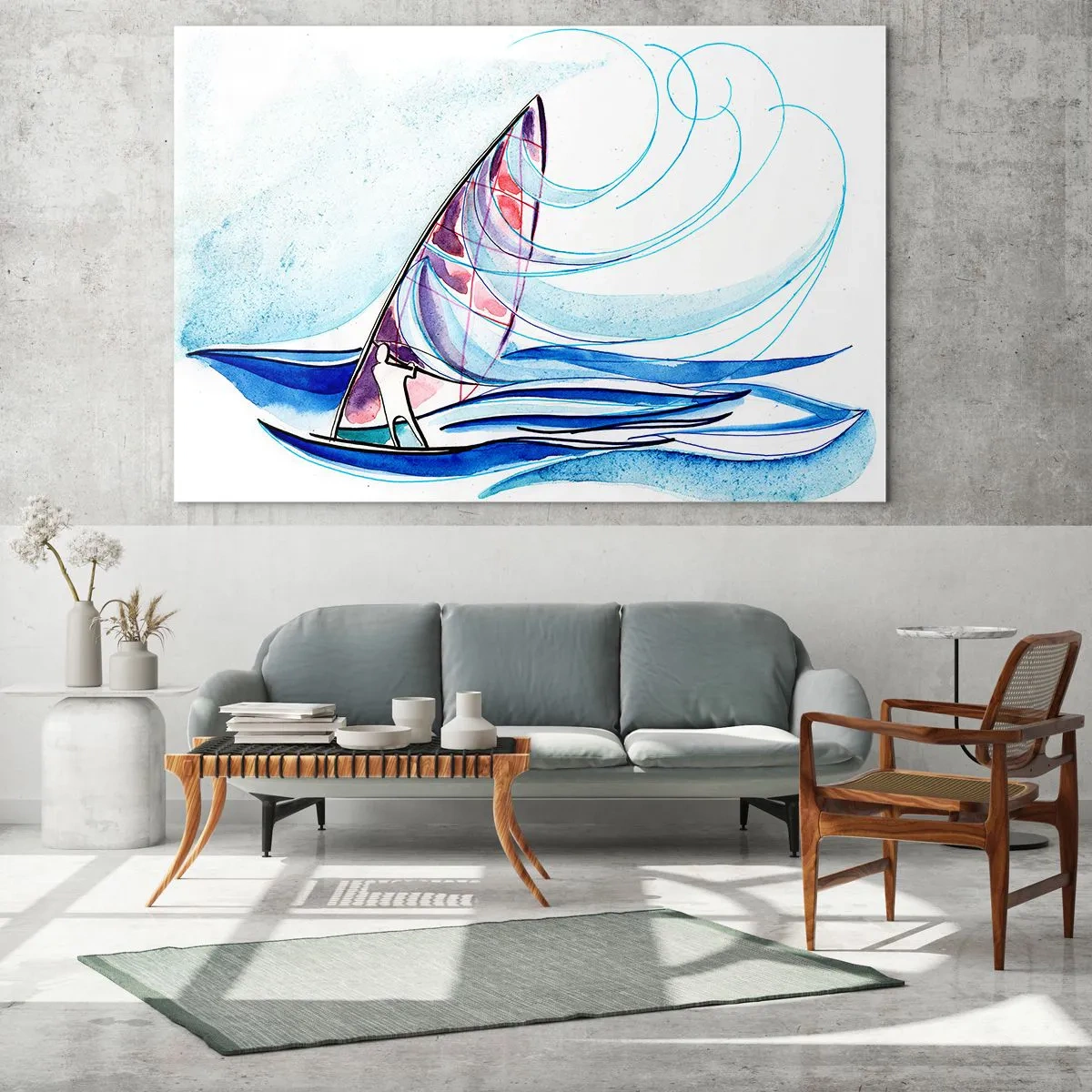 Schilderen op glas - Met de wind op het ritme van de golven - 100x70 cm