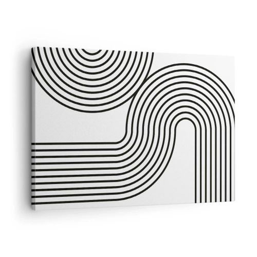 Schilderen op canvas - Een abstract schilderij met zwarte lijnen die geometrische patronen vormen op een witte achtergrond. - 70x50cm - In de bocht - Moderne wanddecoratie voor woonkamer en slaapkamer ARTTOR