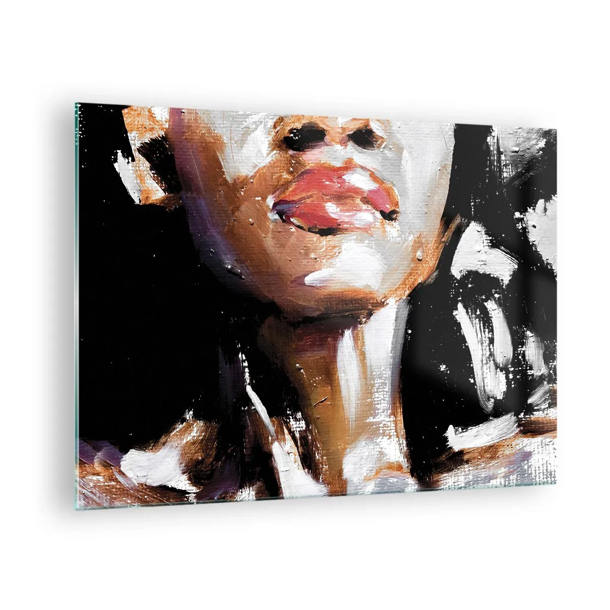 Schilderen op glas - Close-up van een kleurrijk portret van een vrouw in een expressieve stijl - 70x50cm - Trots zonder vooroordelen - Moderne wanddecoratie voor woonkamer en slaapkamer ARTTOR