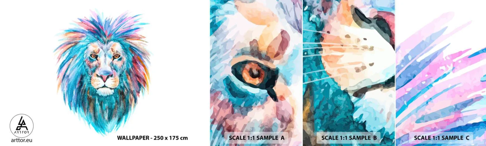 Fotobehang Staaltje Standard Eco - Een opwindende uitstraling - Dieren, Leeuw, Abstractie - 100x30 cm