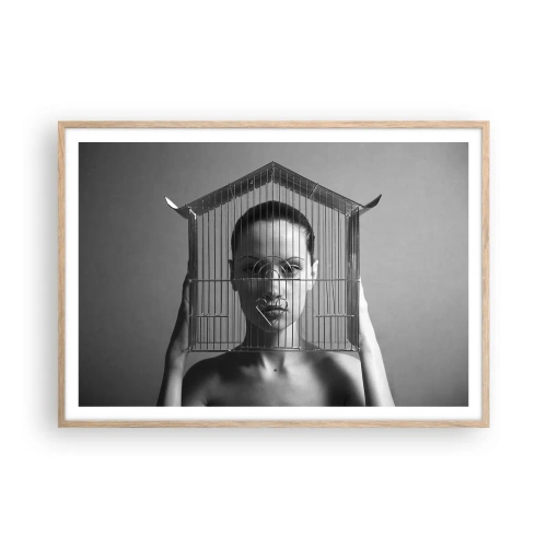 Een poster in een licht eiken lijst - Een ietwat surrealistisch portret - 100x70 cm