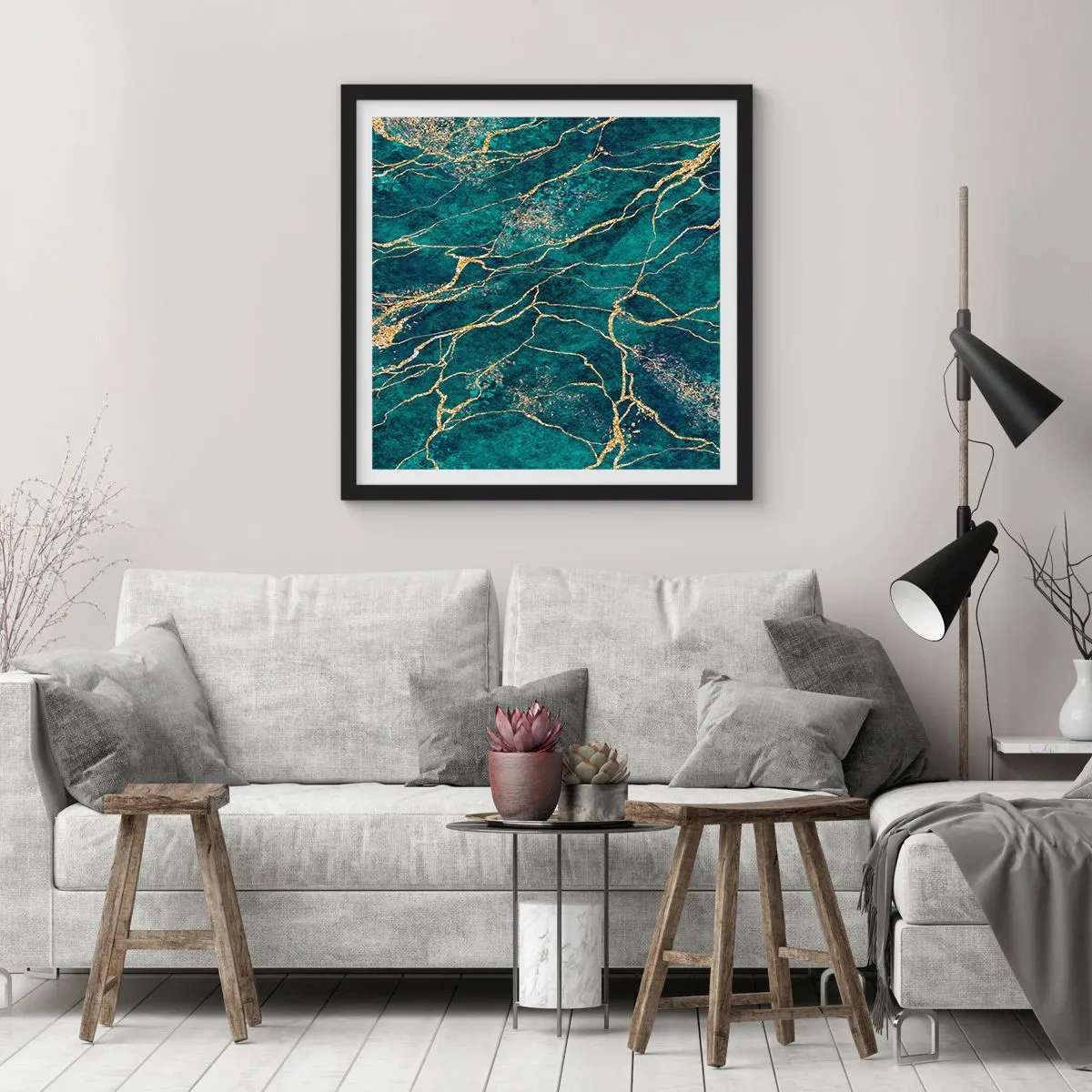 Poster in een zwarte lijst - Goudmijn - 30x30 cm
