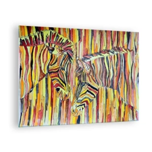 Schilderen op glas - Kleurrijke zebra's in een artistieke aquarelstijl - 70x50cm - Dus jij ook... - Moderne wanddecoratie voor woonkamer en slaapkamer ARTTOR