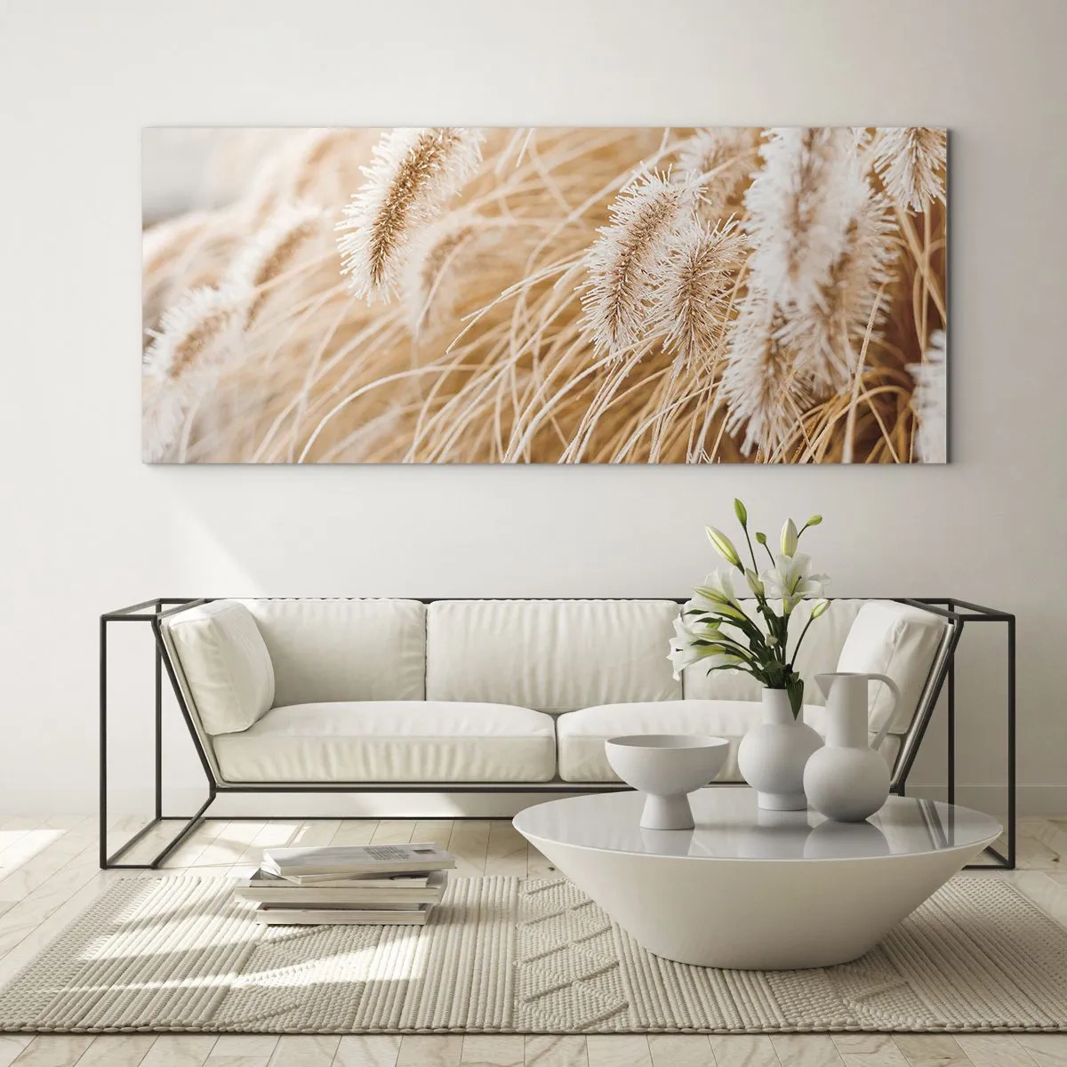 Schilderen op glas - Het gouden geritsel van het gras - 120x50 cm