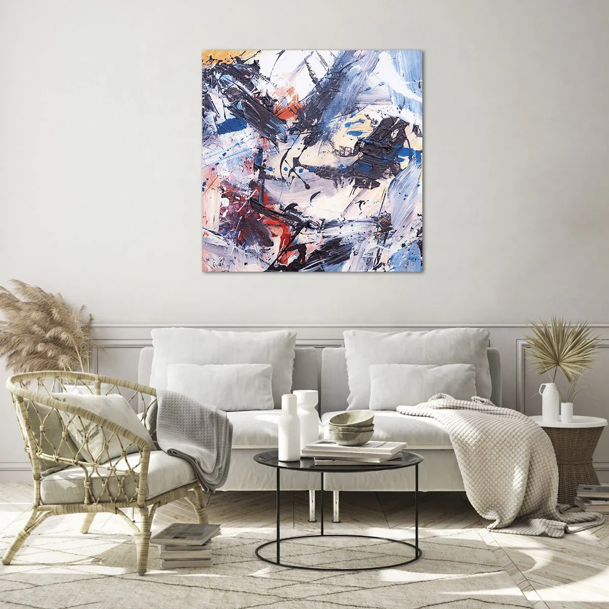 Schilderen op glas - Gekke dans van abstractie - 40x40 cm