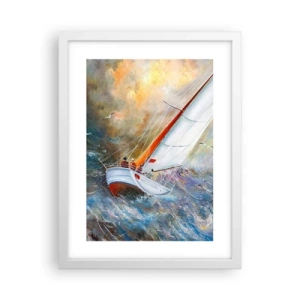 Poster in een witte lijst - Lopend op de golven  - 30x40 cm