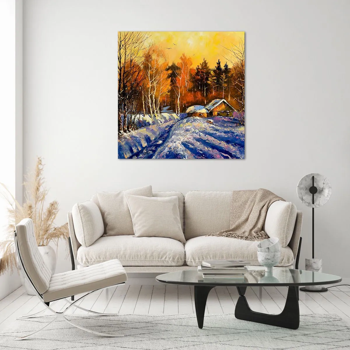 Schilderen op glas - Winter impressie in de zon - 30x30 cm