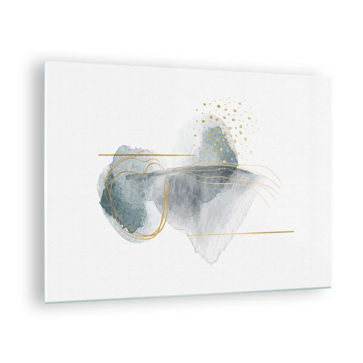 Schilderen op glas - Een abstracte compositie van grijs met gouden accenten - 70x50cm - Over de relatie tussen grijs en goud - Moderne wanddecoratie voor woonkamer en slaapkamer ARTTOR