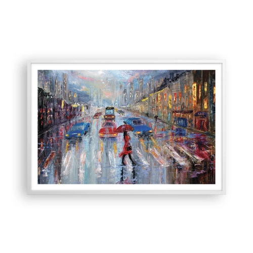 Poster in een witte lijst - Regenachtige middag in de stad - 91x61 cm