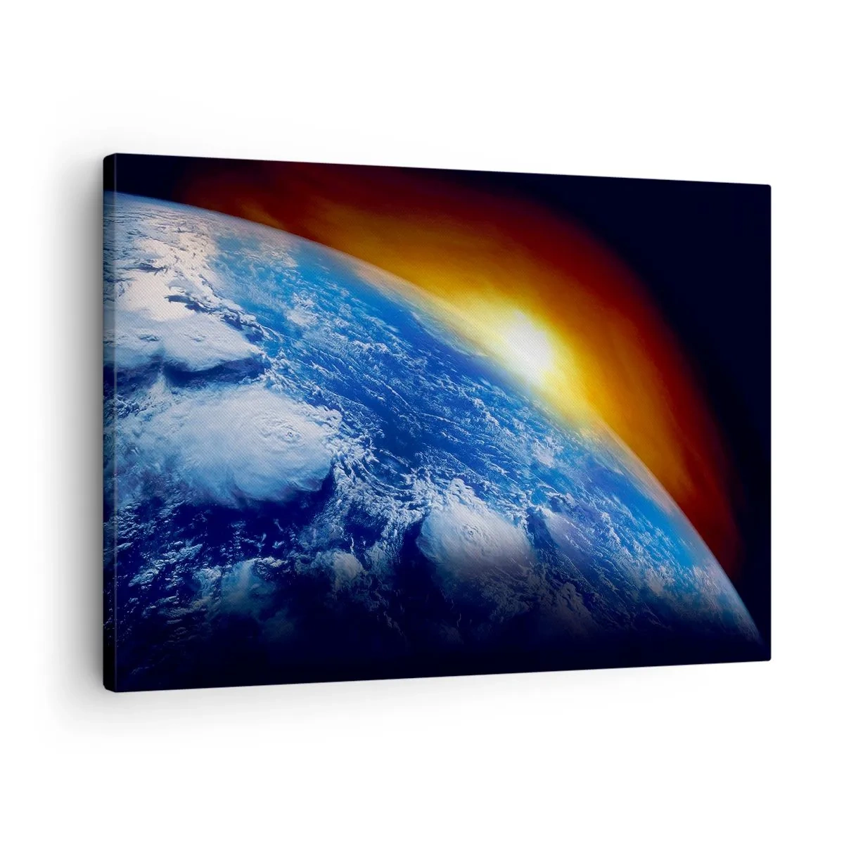 Schilderen op canvas - Uitzicht op de aarde vanuit de ruimte bij zonsondergang - 70x50cm - Zonsopgang boven de blauwe planeet - Moderne wanddecoratie voor woonkamer en slaapkamer ARTTOR