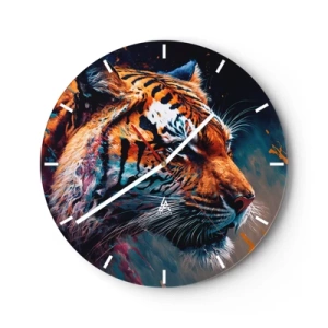 Wandklok - Klok - Portret van een tijger in intense kleuren met schilderachtige accenten - 30x30cm - Wilde schoonheid - Moderne wanddecoratie voor woonkamer, keuken en slaapkamer ARTTOR