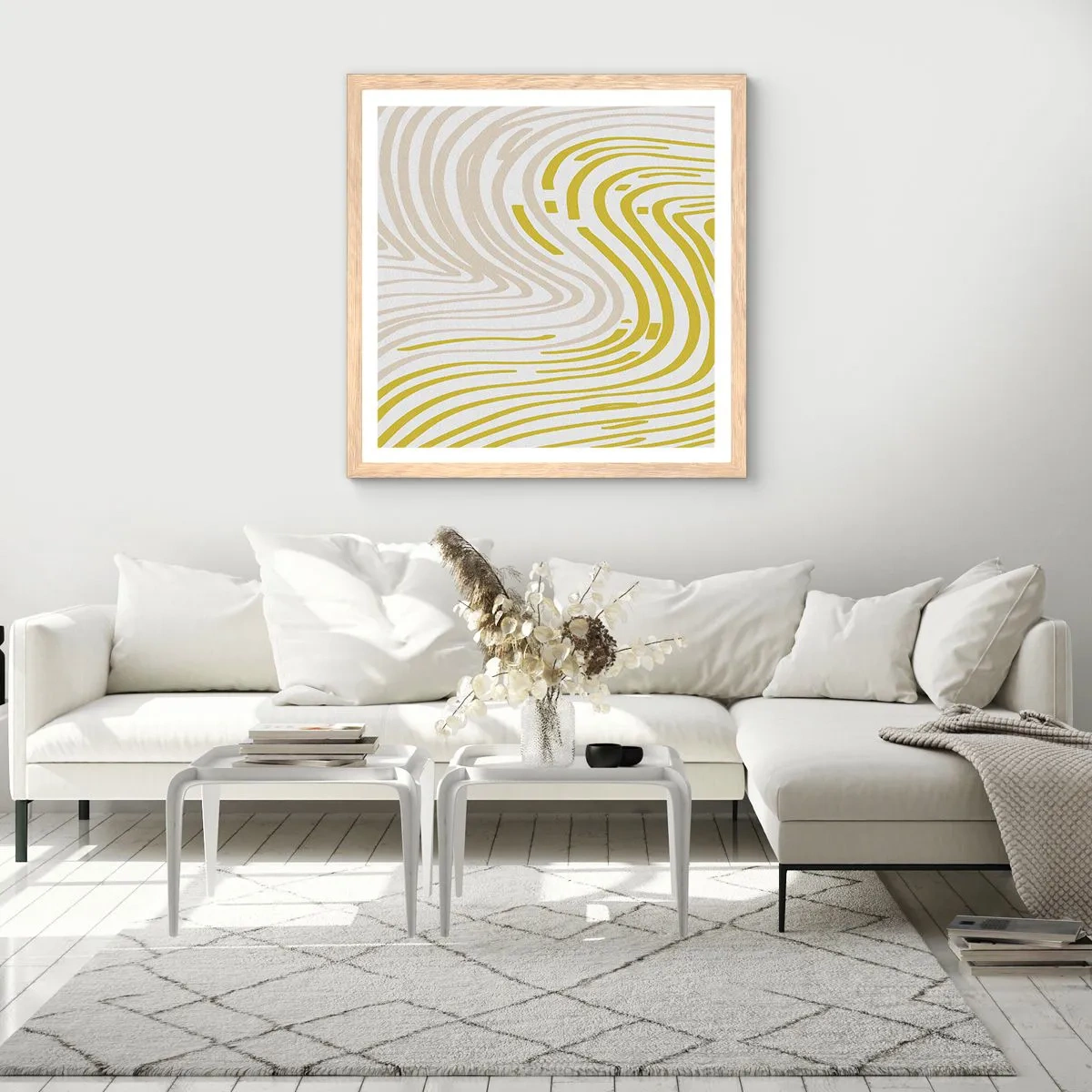 Een poster in een licht eiken lijst - Een compositie met een zachte buiging - 30x30 cm